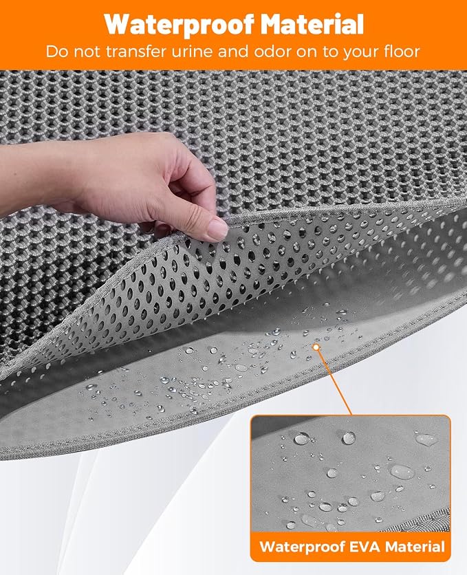 Cat Litter Mat - Extra Large Cat Litter Mat Litter Trapping Mat 46"x26"-Honeycomb Double Layer Design,Urine and Water Proof Material,No Slip& No Phthalate,Washable Easy Clean（Grey）