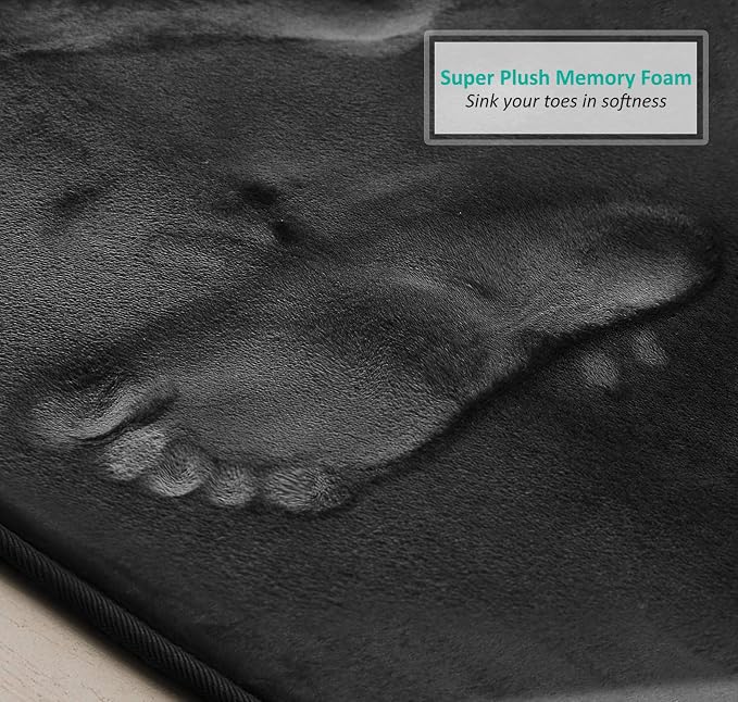 Clara Clark 3 Piece Bathroom Rugs Bath Mat Set, Velvet Memory Foam Bath Mats for Bathroom - Non-Slip, PVC Backing Bath Rugs, Washable - Dries Quickly, Black
