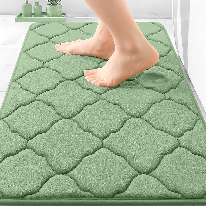 OLANLY Memory Foam Bath Mat Rug 30x20, Ultra Soft Bathroom Rugs, Sage Green | Thick Absorbent Carpet, Non-Slip Backing, Machine Washable, for Bathroom Floor, Tub, Shower and Home Decor Accessories