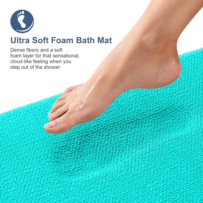 OLANLY Thick Memory Foam Bathroom Rugs 30x20, Soft Absorbent Bath Mat, Teal | Quick Dry Bath Rugs, Non-Slip Carpet, Machine Washable Mats for Bathroom Floor, Tub and Shower, Home Decor Accessories