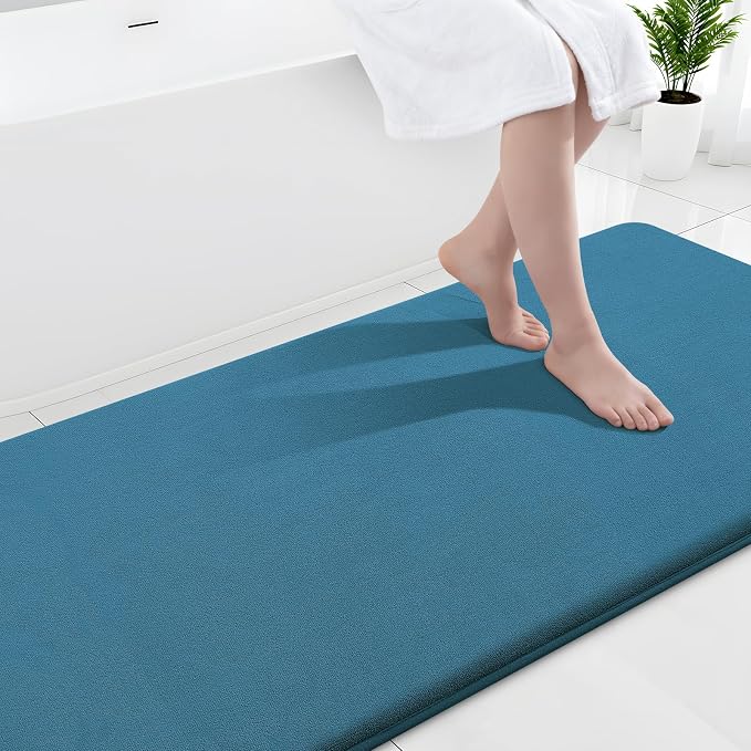 Smiry Memory Foam Bath Mat 47x24, Extra Soft and Absorbent Bathroom Rugs | Peacock Blue, Quick Dry Machine Washable Non-Slip Bath Mat for Bathroom Floor, Shower and Tub