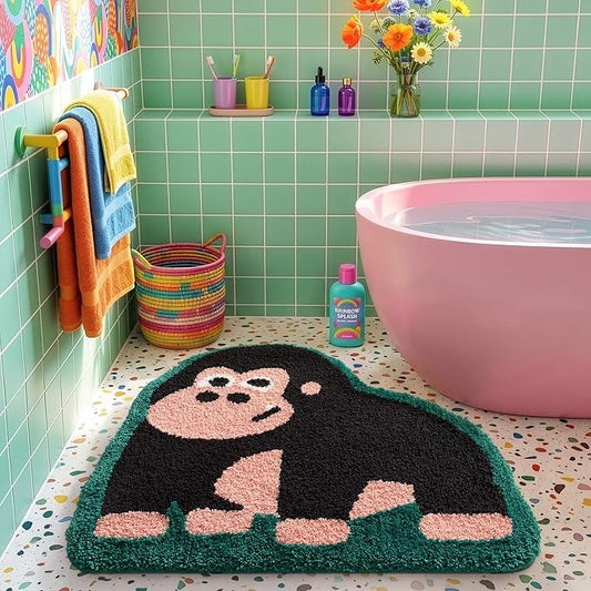 LUMI Cute Animal Bathroom Rugs, Chimpanzee, Plush Absorbent Bath Mats for Bathroom, Non-Slip Backing, Washable, Ideal for Shower Sink Bathtub Room Decor, 24"x30"