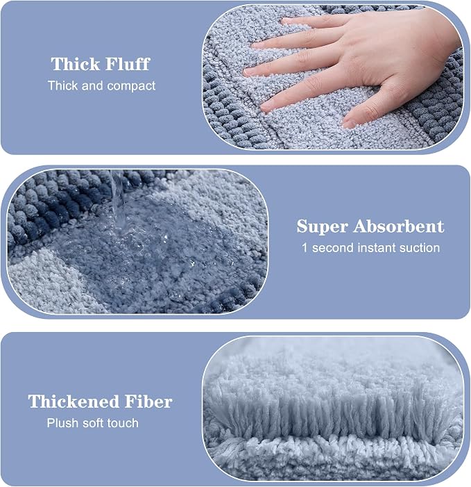 Kmson Ombre Chenille Bathroom Rugs, 24"x36" Non-Slip Bath Mat for Shower Floor & Bathtub, Ultra Soft Washable Shaggy, Fluffy Thick Water Absorbent Microfiber Blue