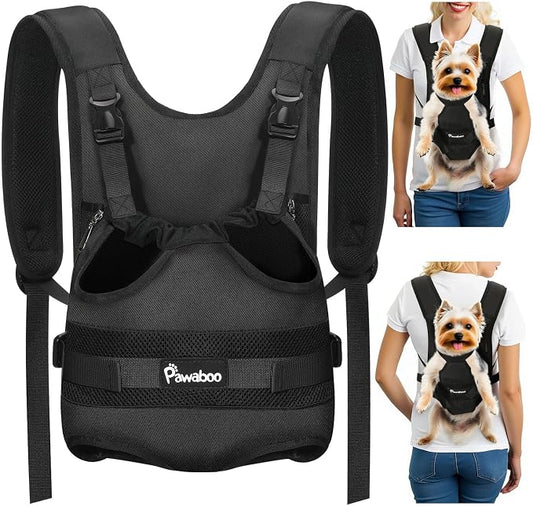 Pawaboo Pet Front Carrier Backpacks for Small Medium Dogs | Legs Out Easy-fit,Adjustable Straps,Hands-free,for Travel Hiking Cycling Camping AA-Black S