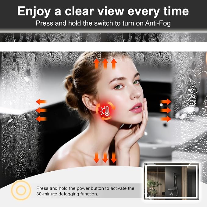 TRAHOME LED Bathroom Vanity Mirror with Lights, 30"x45" Lighted Wall Mirror | Front and Backlit, Anti Fog, Dimmable 3 Color Lighting, Memory Function, Shatterproof Glass, Plug in or Hardwired