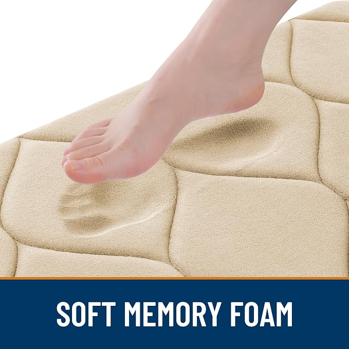 Smiry Memory Foam Bath Mat 70x24, Ultra Soft Absorbent Bathroom Rugs | Beige, Plush Quick Dry and Machine Washable Cushion Bath Mats for Bathroom, Shower, Tub & Home Decor