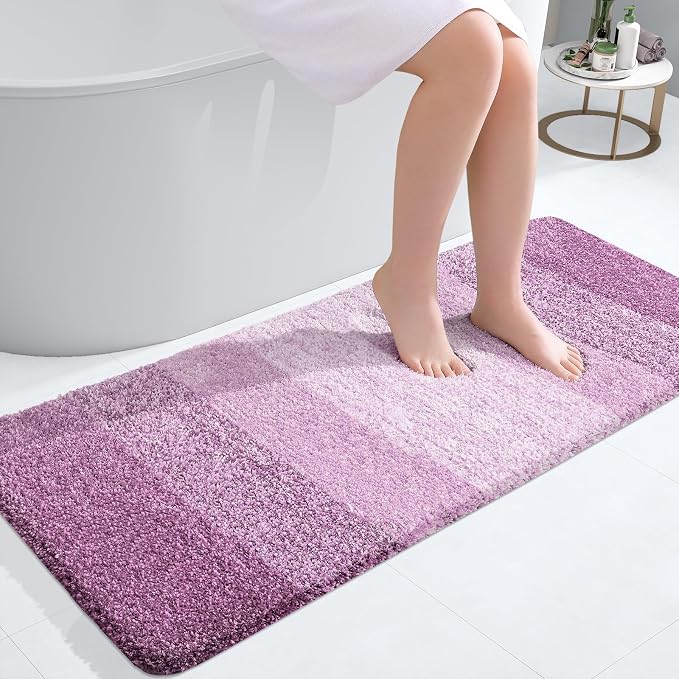 OLANLY Bathroom Runner Rug 47x20, Extra Soft Absorbent Microfiber Bath Rugs | Pinkish-Purple, Non-Slip Quick-Drying Rubber Backing, Washable Long Bath Mat for Floor, Tub and Shower, Home Decor