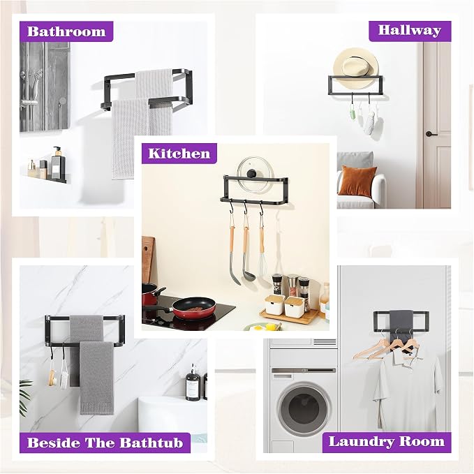 Alise Double Towel Bars 16 Inch, Towel Rack for Bathroom Stainless Steel Bathroom Towel Rack Wall Mounted Towel Holder, Matte Black