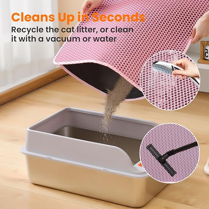 Small Cat Litter Mat, Double Layer Honeycomb Litter Box Mat | 20x14”, Reduces Litter Tracking, Waterproof, Non-Slip, Soft on Paws, Scratch Resistant, Easy to Clean, Pink