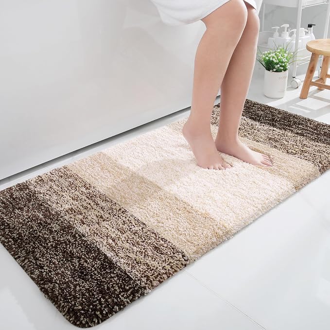 OLANLY Bathroom Runner Rug 47x24, Extra Soft Absorbent Microfiber Bath Rugs | Light Brown, Non-Slip Quick-Drying Rubber Backing, Washable Long Bath Mat for Floor, Tub and Shower, Home Decor