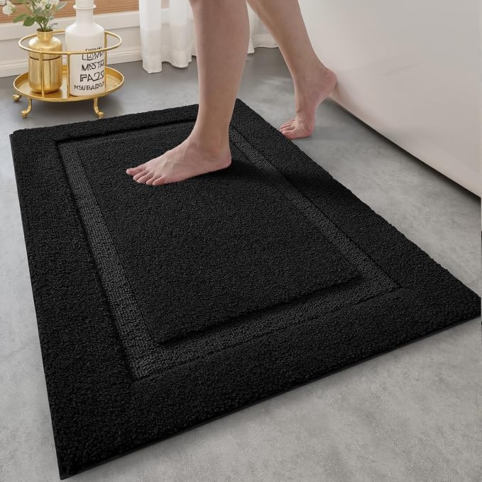 LUMI Ultra Soft Bathroom Rugs Absorbent, Non Slip Bath Mat 24x36, Black | Machine Washable with Rubber Backing, Quick Dry, Premium Microfiber Plush Carpet for Bathtub and Shower Floor