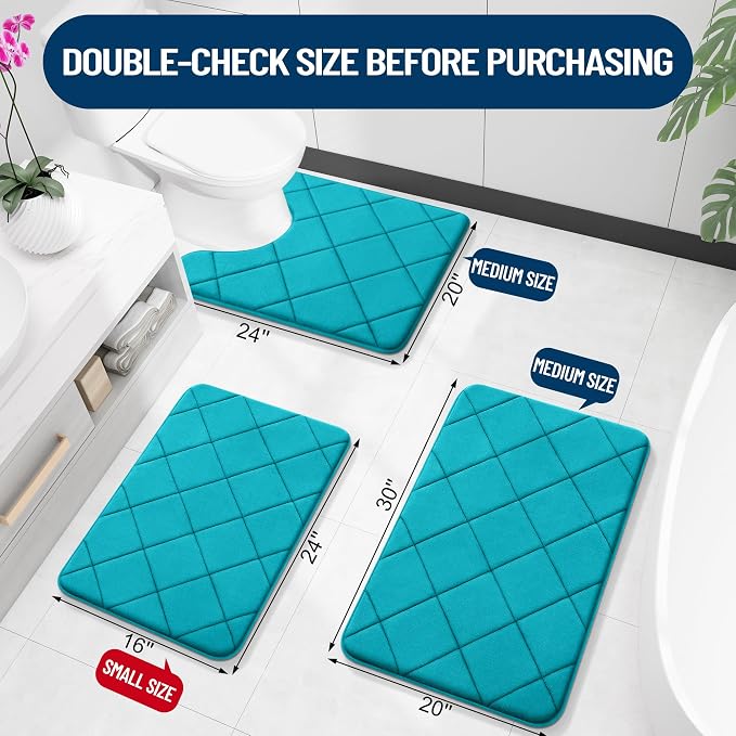 OLANLY Memory Foam Bath Mat 44x24, Ultra Soft and Absorbent Bathroom Rugs | Teal, Quick Dry, Machine Washable Shower Bath Rugs, Comfortable Bath Carpet for Bathroom Floor, Tub and Shower