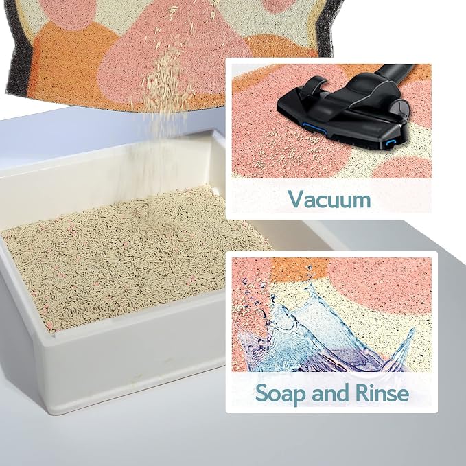Cute Cat Litter Mat 35”x24”, Litter Box Mat, Litter Trapping Mat, Soft on Kitty Paws, Easy Clean, Anti Slip, Pet Accessories, Door Floor mats - White Pink90*60