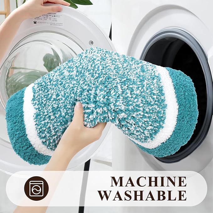 Pauwer Bathroom Rug Sets 3 Piece, Non Slip Washable Bath Mat, Aqua Blue | Soft Plush Microfiber, Super Absorbent Floor Carpet, U Shaped Toilet Mats, Quick Dry, Shaggy Shower Rugs Runners