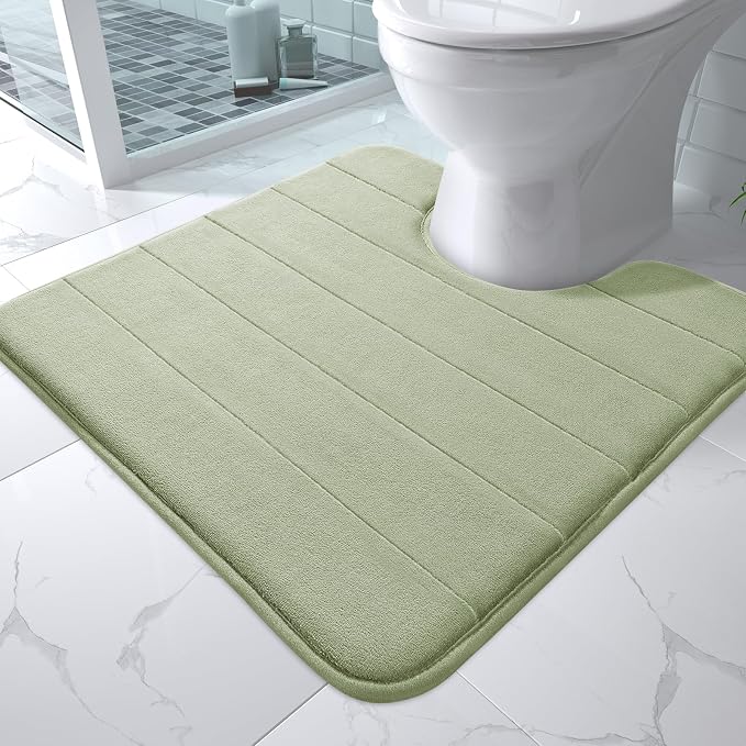 Yimobra Memory Foam Toilet Bath Mat U-Shaped, Soft and Comfortable, Super Water Absorption, Non-Slip, Thick, Machine Wash & Easier to Dry for Bathroom Commode Contour Rug, 24 X 20 Inches, Sage Green