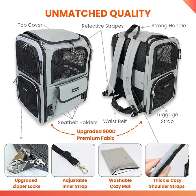 Crash-Tested Multi-Window & Expandable Cat Backpack Carrier | 2-in-1 Crash-Tested Portable Small Dog Car Seat & Pet Backpack Carrier | CPS Certified for Crash Protection & Safe Pet Travel