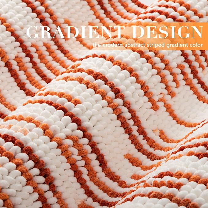Bathroom Rugs Sets 2 Piece, Fall Bath Mat 20"x47"+20"x32", Orange | Loop Pile Chenille, Non Slip TPR Rubber Backing, Abstract Stripe, Soft Thick Absorbent Washable, Runner Rug for Bathroom