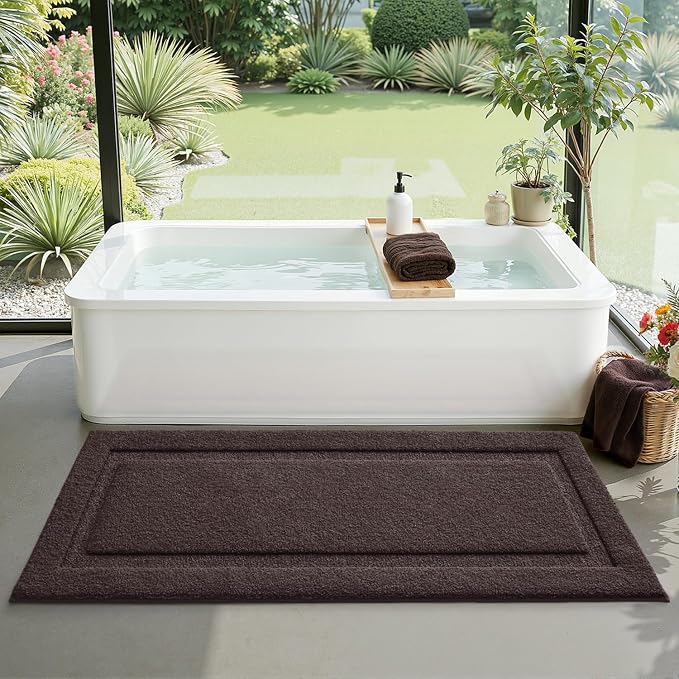 LUMI Ultra Soft Bathroom Runner Rugs, Non Slip Bath Mat 24x60, Brown | Machine Washable with Rubber Backing, Quick Dry, Premium Microfiber Carpet for Bathtub and Shower Floor