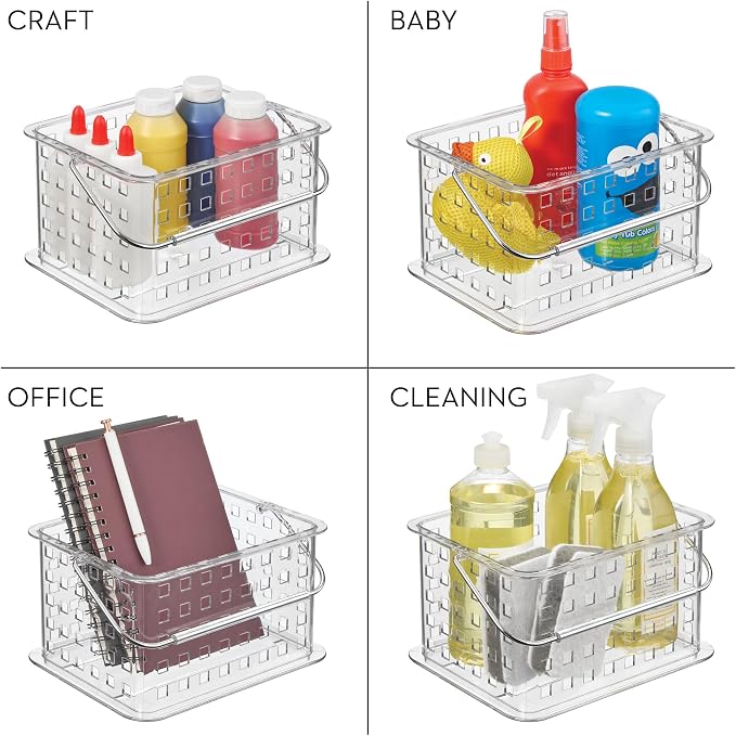 iDesign Small Clear Shower Caddy with Handle, 3-Pack | Portable, Shower Organizer, For Dorm or Bathroom