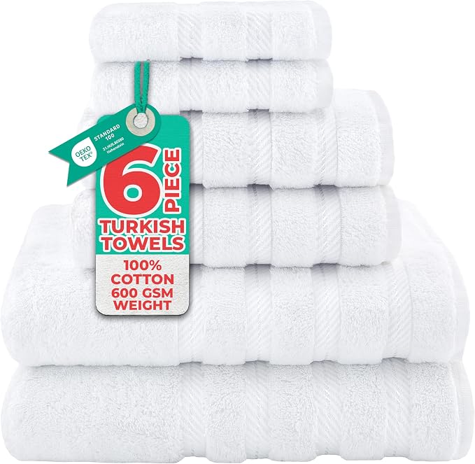 American Soft Linen 100% Cotton Luxury Turkish Towels, 6 Piece Towel Set | Soft Absorbent Quick Dry OEKO Tex Standard 100 Certificated Durable Machine Washable Premium Hotel Quality