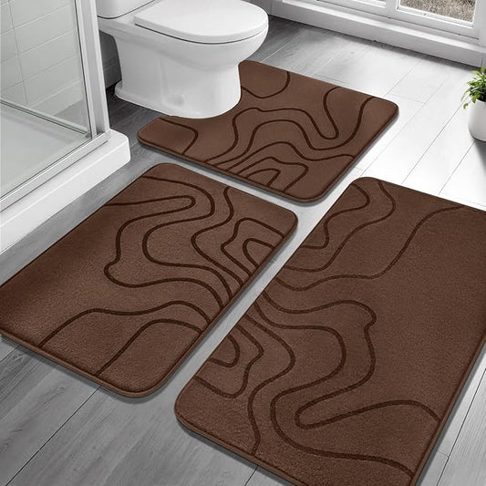 YIHOUSE Memory Foam Bathroom Rugs Sets 3 Piece, Ultra Soft Bath Mat, Coffee | Ultra Soft, Extra Thick Bath Mat, Absorbent, Non-Slip, Machine Washable, For Tub, Shower & Home Decor Accessories