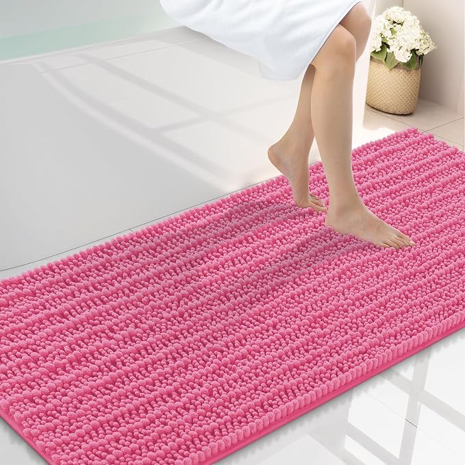 Smiry Bathroom Rugs 59X24, Extra Soft Rubber Backing Chenille Bath Mats | Hot Pink Machine Washable Non Slip Quick Dry Bath Mats for Bathroom Floor, Tub, Shower, Home Decor Accessories