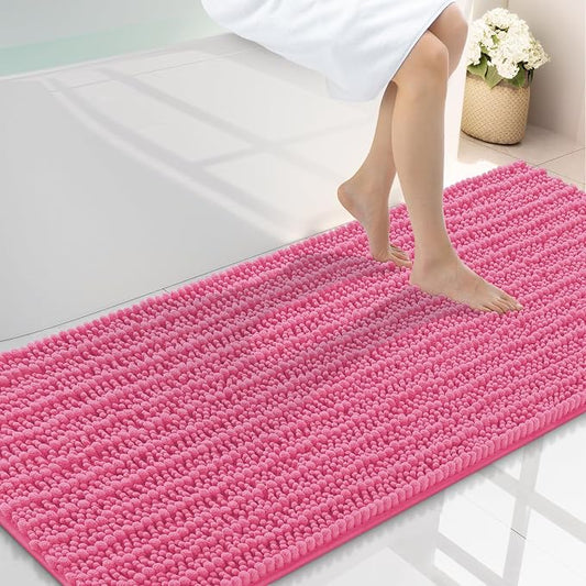 Smiry Bathroom Rugs 59X24, Extra Soft Rubber Backing Chenille Bath Mats | Hot Pink Machine Washable Non Slip Quick Dry Bath Mats for Bathroom Floor, Tub, Shower, Home Decor Accessories