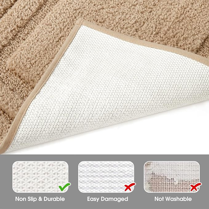 HOMEIDEAS Bathroom Rugs Sets 2 Piece, U-Shaped Toilet Rug Khaki | Super Soft and Absorbent Non Slip Microfiber Bath Rug，Machine Washable, for Bathroom, 20"x32"+U Shape 20"x24"