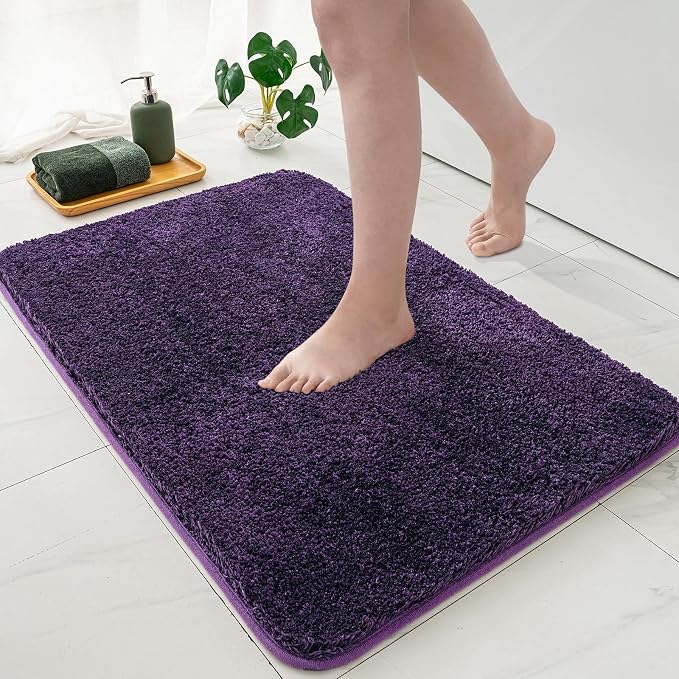 MIULEE Dark Purple Soft Bathroom Rugs Set 2 Piece Soft Bath Mats 20x30 Inch | Soft Absorbent Microfiber Bath Rugs, Non Slip, Quick Dry, Fluffy Bath Rugs for Bathroom Floor Tub Showers, Machine Washable