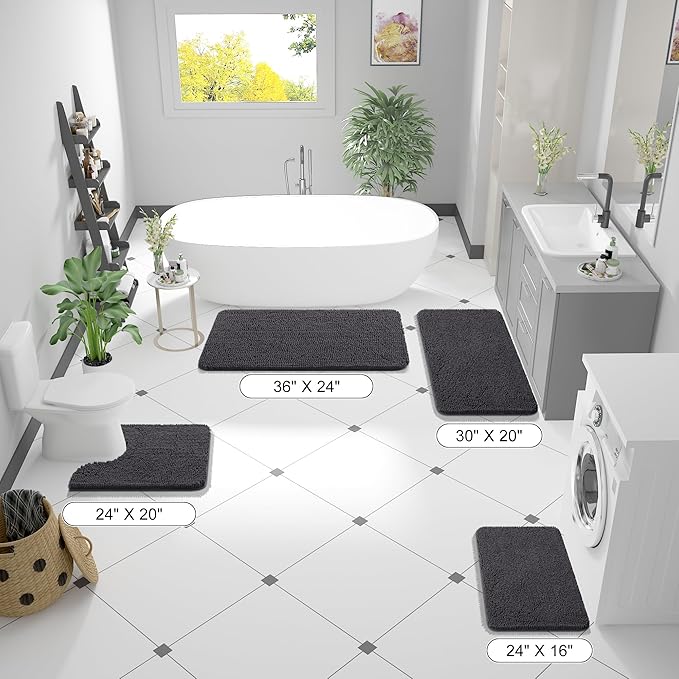 OLANLY Large Bathroom Rugs 70x46, Extra Soft Absorbent Chenille Bath Rugs | Dark Grey, Quick-Drying Rubber Backing, Machine Washable Bath Mat for Bathroom Floor, Tub and Shower, Home Decor Accessories