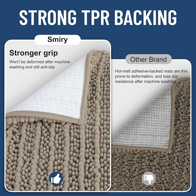 Smiry Bathroom Toilet Rugs U Shaped 24X20, Chenille Bath mats for Toilet | Latte Extra Soft Absorbent Non Slip Rubber Backing Contour Bath Rugs for Toilet, Machine Washable Contoured Bath Mats