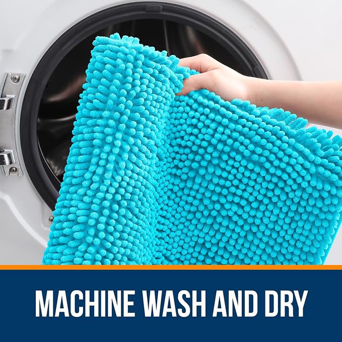 OLANLY Toilet Rugs U-Shaped 20x20, Soft Absorbent Chenille Contour Rugs | Aqua Sky, Quick-Drying Rubber Backing, Machine Washable Non-Slip Shaggy Bathroom Mat for Toilet, Home Decor Accessories
