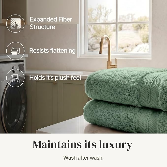 Modern Threads - Spun Loft 6-Piece 100% Combed Cotton Towel Set - Bath Towels, Hand Towels, & Washcloths - Super Absorbent & Quick Dry - 600 GSM - Soft & Plush, Eucalyptus