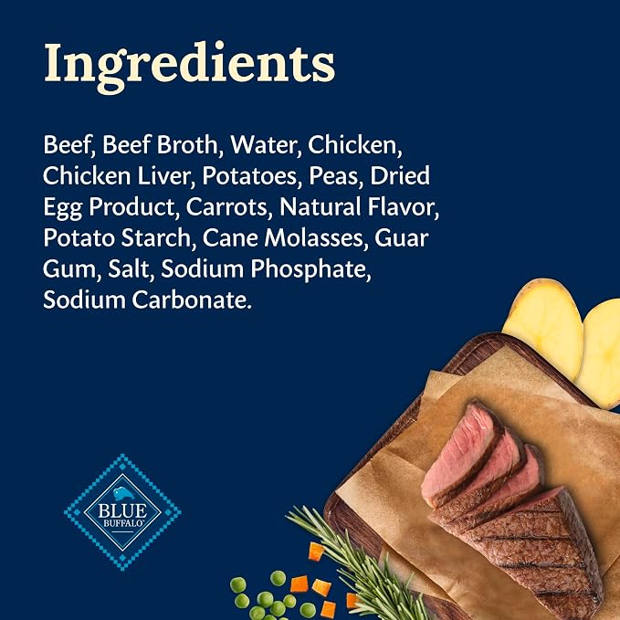 Blue Buffalo Delectables Beef Grain-Free Dog Food Topper, 3 oz, 24 ct | Grain-Free, Real Beef Cuts in Gravy, Single-Serve Pouches, No Chicken By-Product, Corn, Wheat, or Soy