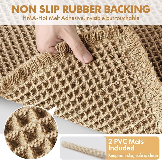 MIULEE Set of 2 Waffle Bathroom Rugs Boho Bath Mat Brown 24x36 Inch | Non Slip, Super Absorbent, Washable, Ultra Soft, Rubber Backed, Large Bath Rugs for Bathroom Floor Tub Shower