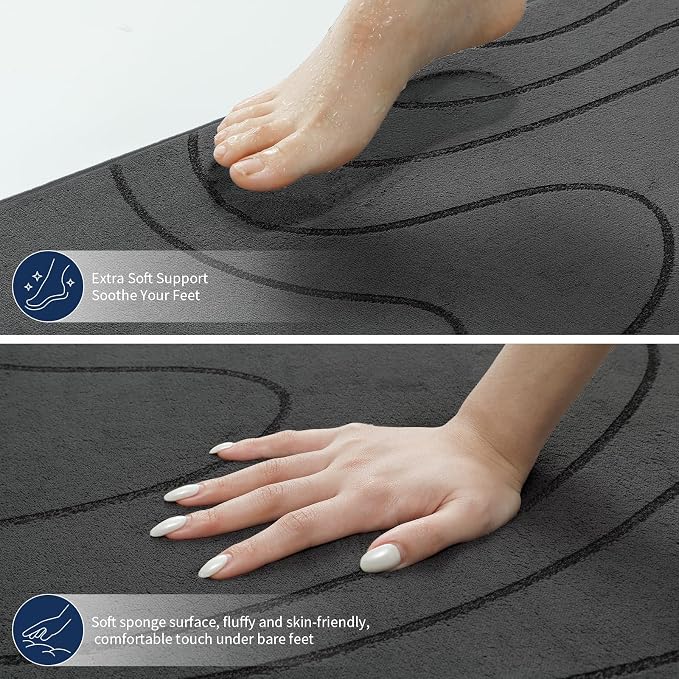 YIHOUSE Bathroom Rugs Sets 5 Piece - Thick Memory Foam Bath Mat, Dark Grey | Ultra Soft, Extra Thick, Super Absorbent, Non Slip, Machine Washable, For Bathroom Floor & Tub, 5 Pieces