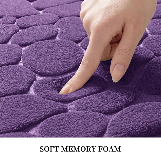 YIHOUSE Memory Foam Runner Rug, Cobblestone Bathroom Runner Rugs Super Water Absorbent Bath Mats for Bathroom Machine Washable Bath Rugs for Hallway Bedroom Laundry Room(24 x 47,Eggplant)