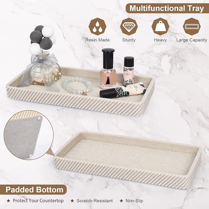 Beige Bathroom Accessories Set 4 Pcs - Toothbrush Holder,Lotion Soap Dispenser,Qtip Holder Dispenser,Vanity Tray for Countertop Vanity Organizer,Bathroom Accessory Set