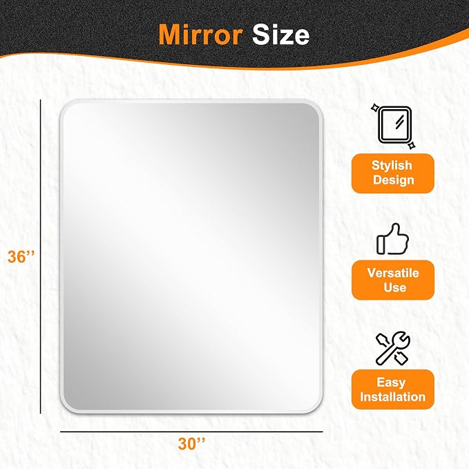 Delma Bathroom Vanity Mirror, Silver Framed Mirror for Over Sink, 36x30 | HD glass, distortion-free for makeup and grooming, Sturdy frame, all mounting hardware, hangs horizontal or vertical