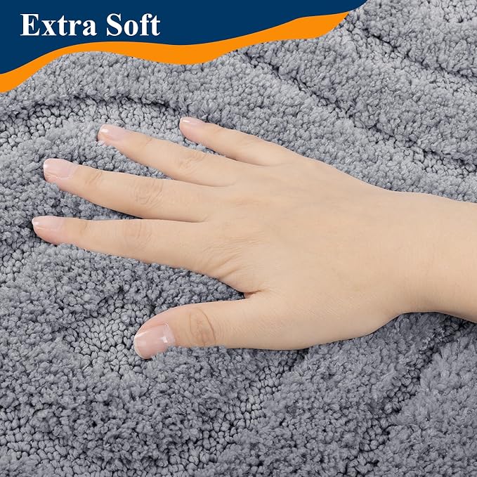 Ileading Bathroom Rugs Sets 5 Piece, Non Slip Washable Bath Mat Set | Absorbent Plush Microfiber Bathroom Mat Set with Toilet Cover, Bath Runner and U-Shaped Contour Rug for Tub, Shower, Grey