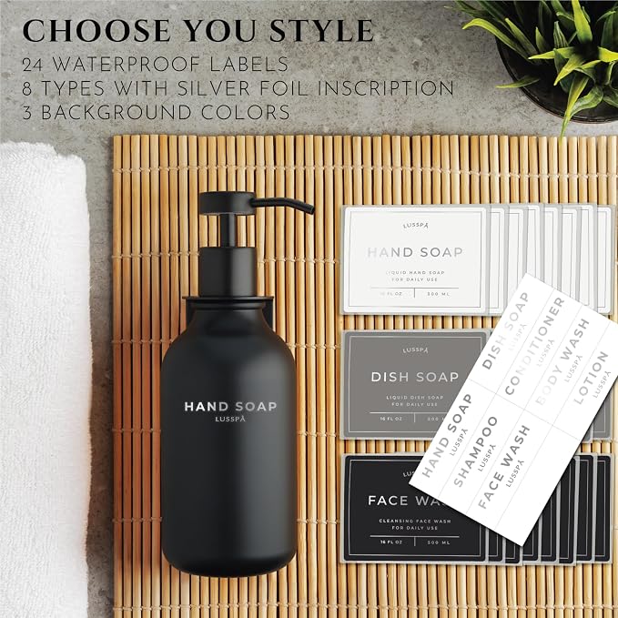 Shower Shampoo Dispenser Wall Mounted – 3 Refillable 16.9 oz Black Bottles with Stainless Steel Pumps & No-Drill Adhesive Holders – Soap Dispenser Set for Bathroom (3 X Black)