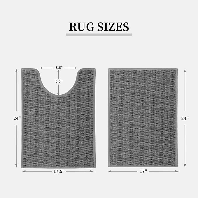 Dark Gray Bathroom Rugs with Toilet Rug, Quick Dry Thin Bath Mat Sets 2 Piece, Non Slip Absorbent Machine Washable, Bath Rugs for Tub Sink Home Decor (17"x24" + 17.5"x24" U-Shaped)