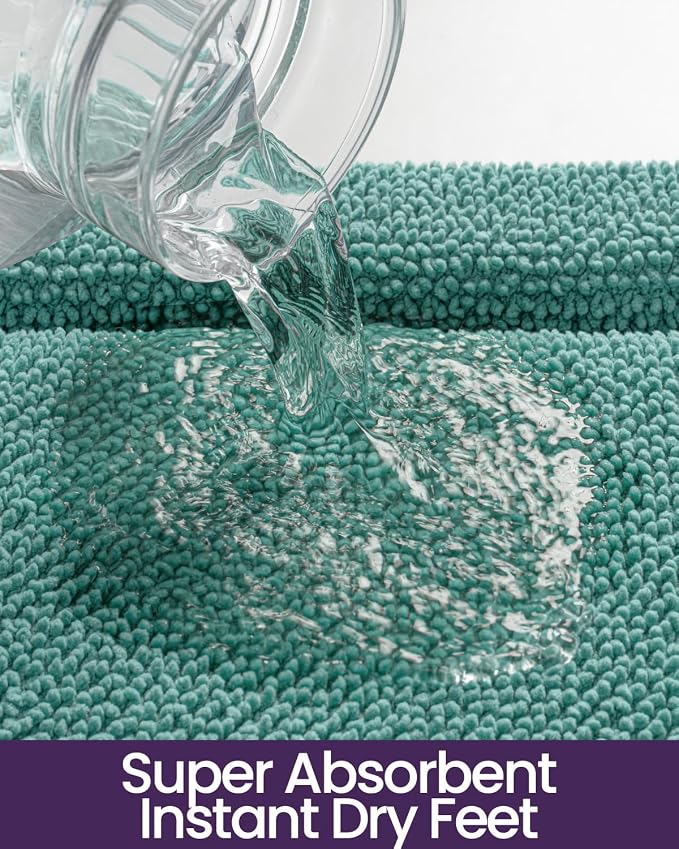 DEXI Memory Foam Bath Mat 36x24, Thick Chenille Bathroom Rug, Teal | Ultra Soft Absorbent, Non Slip Quick Dry, Cushion Plush Bath Carpet for Tub Shower, Sink