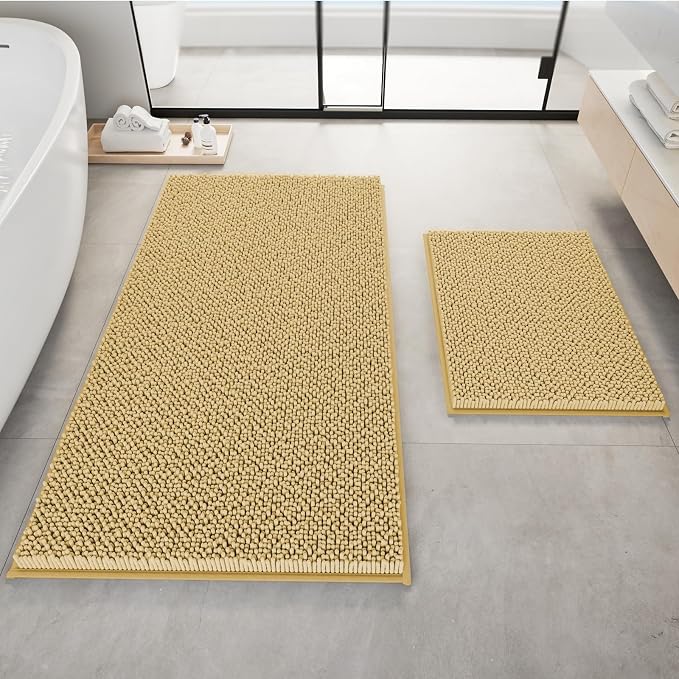 RUN HELIX Beige Bathroom Rugs Ultra Soft Rugs and Mats Set 3 Pieces Bath Rug Set Thick Chenille Bath Rugs Non Slip Bath Mats for Bedroom