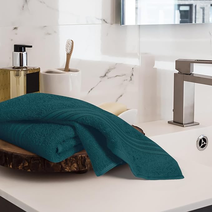 BOUTIQUO Ultra Soft Cotton 6 -Piece Hand Towel Set 16x24 Inch, Ideal for use in Bathroom, Kitchen, Gym, Spa & General Cleaning, Compact & Lightweight Multi Purpose Hand Towels - Teal
