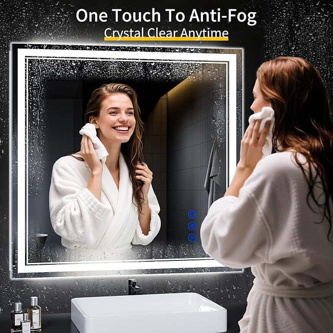 36"x36" LED Bathroom Mirror with Lights,Anti-Fog,3 Color Modes