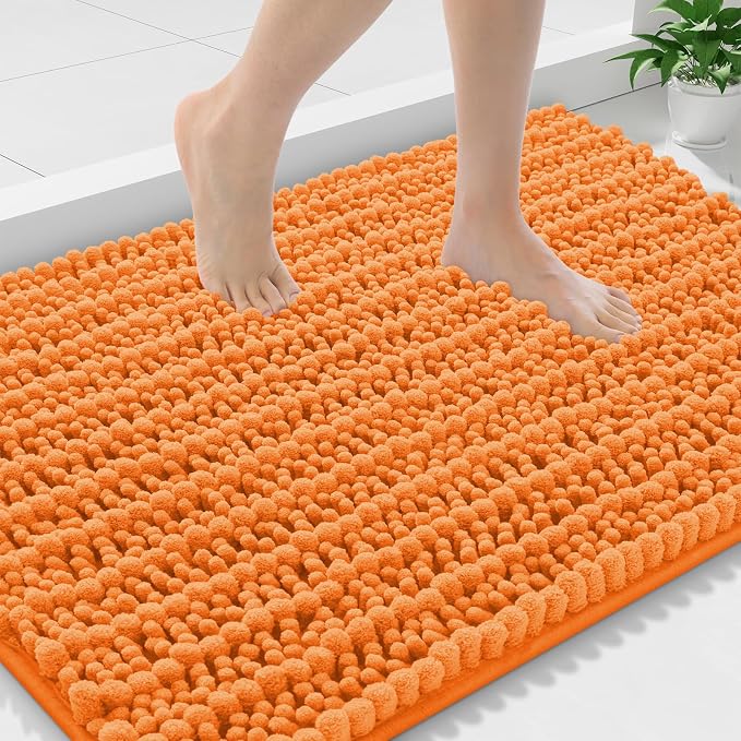 Smiry Bathroom Rugs 36X24, Extra Soft Rubber Backing Chenille Bath Mats | Orange Machine Washable Non Slip Quick Dry Bath Mats for Bathroom Floor, Tub, Shower, Home Decor Accessories
