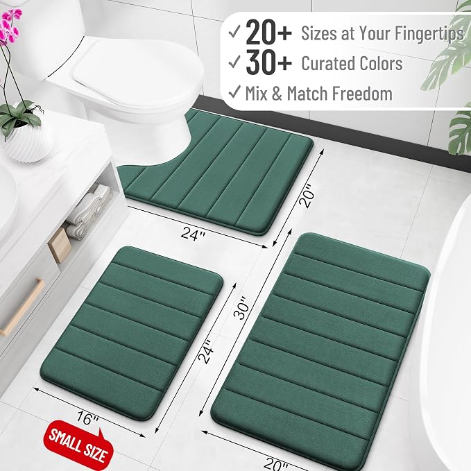 OLANLY Memory Foam Long Bathroom Rugs Runner 47x17, Super Soft Absorbent | Blackish Green, Quick Dry Bath Mat, Machine Washable Shower Floor Rugs, Bathmat Carpet for Bathroom Floor, Tub and Shower