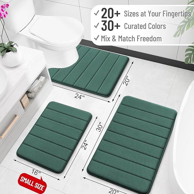 OLANLY Memory Foam Bath Mat 34x21, Super Soft and Absorbent Bathroom Rugs | Blackish Green, Quick Dry Bath Rug, Machine Washable Shower Floor Mats, Bathmat Carpet for Bathroom Floor, Tub and Shower