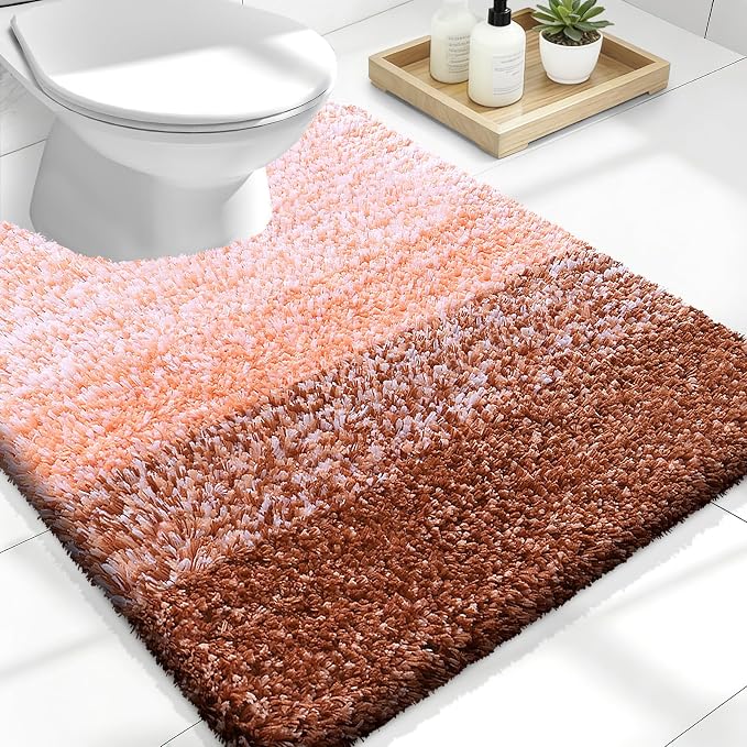 OLANLY Luxury Toilet Rugs U-Shaped 24x20, Soft Absorbent Microfiber Mat | Orange, Non-Slip Quick-Drying Rubber Backing, Machine Washable Plush Contour Bath Mat for Toilet Base, Home Decor Accessories